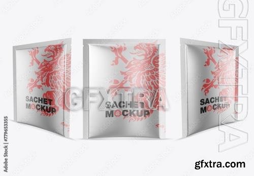 Set 3 Metallic Liquid Sachets Mockup 779653355