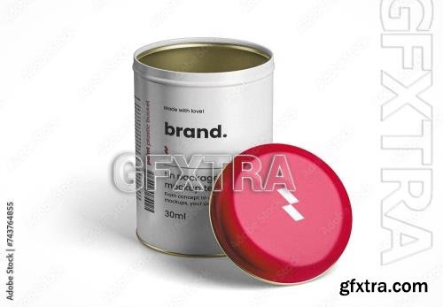 Cylindrical Tin Container Mockup with Opened Cap 743764855