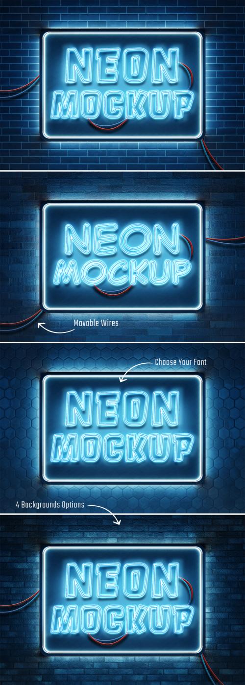 Neon Text Effect Mockup on Brick Wall