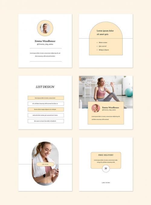 Square Mobile Post Layouts For Social Network Fitness Coach