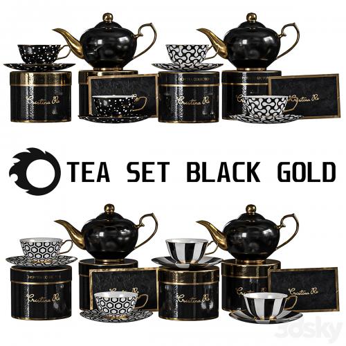 tea set black gold