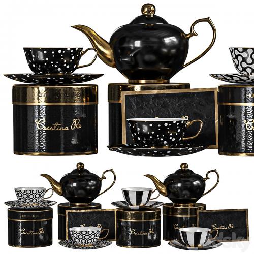 tea set black gold