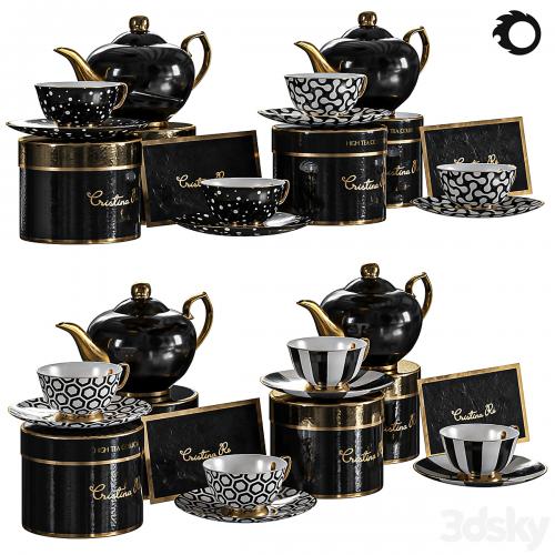 tea set black gold