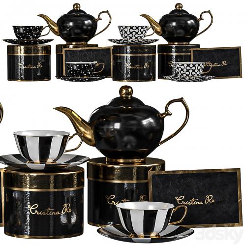 tea set black gold