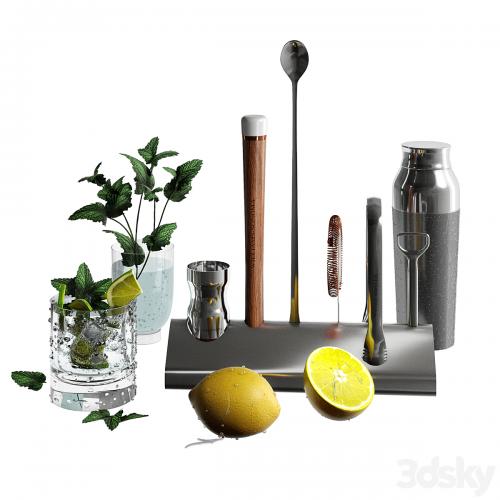 Williams Sonoma Signature Bar Tool Set with Stand & Cocktail Shaker