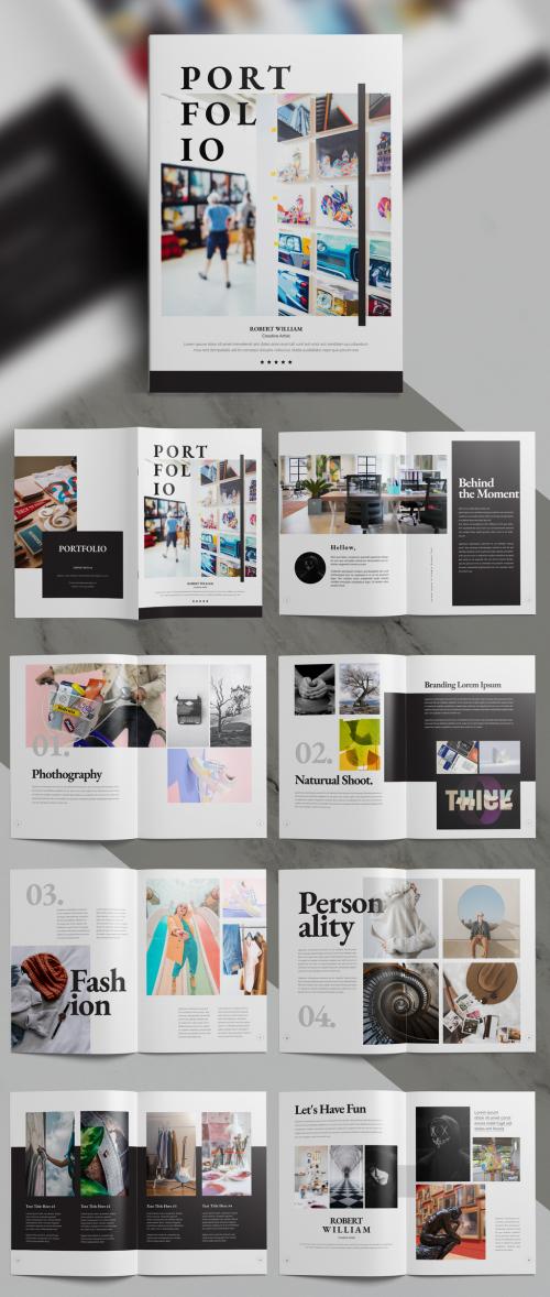 Portfolio Brochure Template With 16 Pages Black & White Minimal Accents