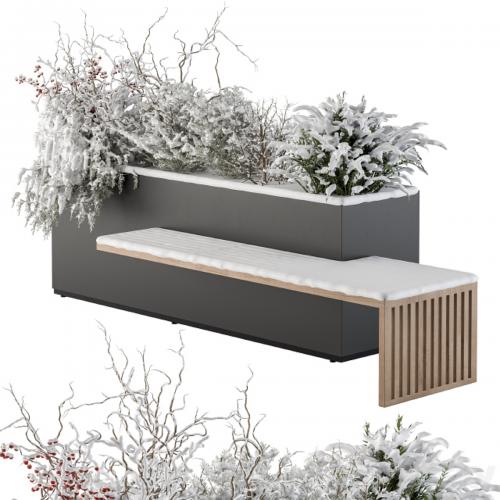 Urban Furniture snowy Bench with Plants- Set 30