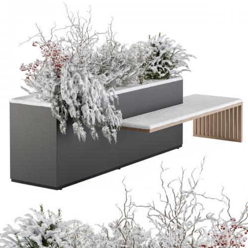 Urban Furniture snowy Bench with Plants- Set 30
