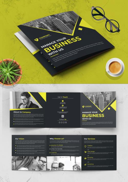 Brochure Layout with Black and Yellow Accents