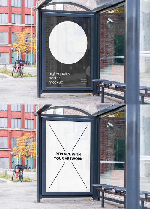 Bus Stop Outdoor Advertising Poster Mockup