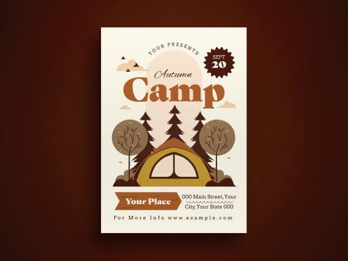 Brown Flat Design Autumn Camp Flyer