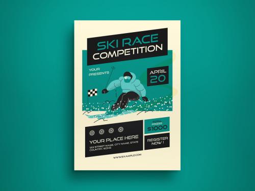 White Retro Ski Race Competition Flyer