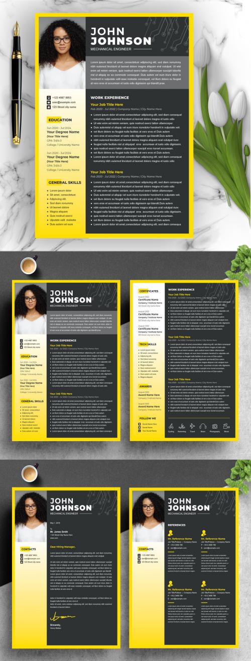 Resume Layout with Black and Yellow
