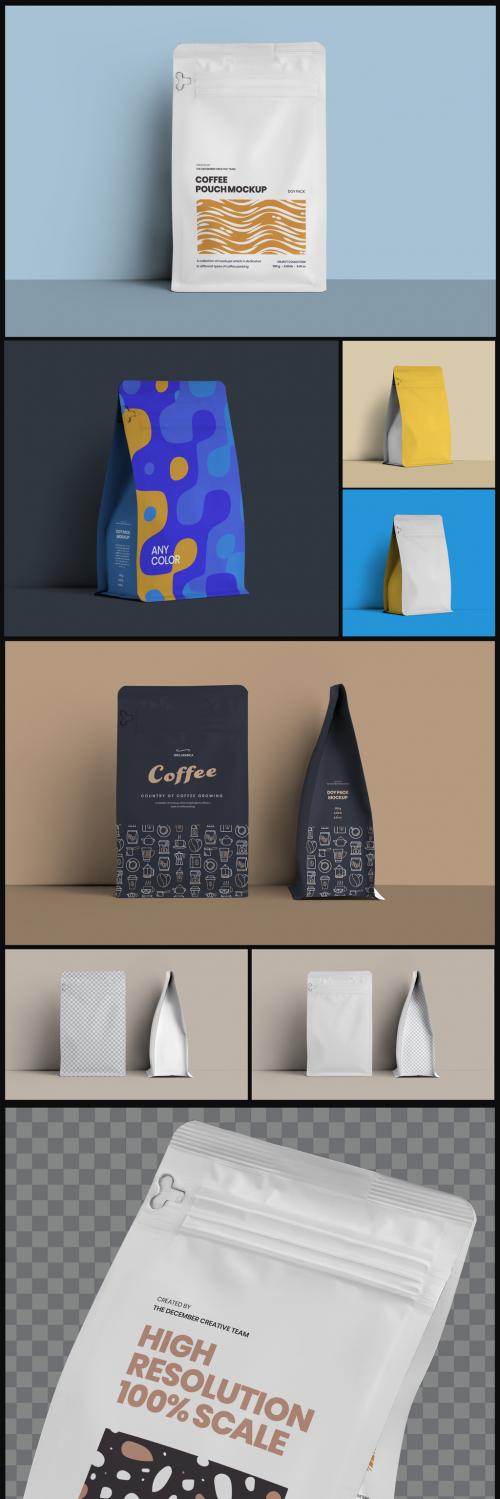 5 Coffee Pack Mockup, Pouch Bag
