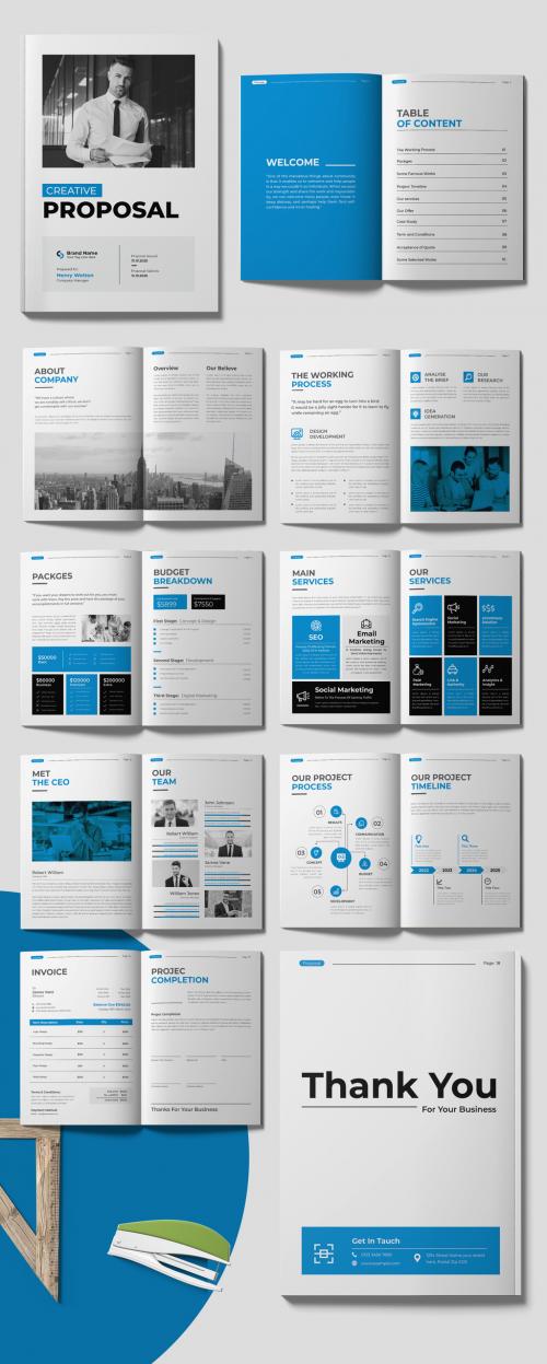Project Proposal Layout with Blue Abstract Blue Elements