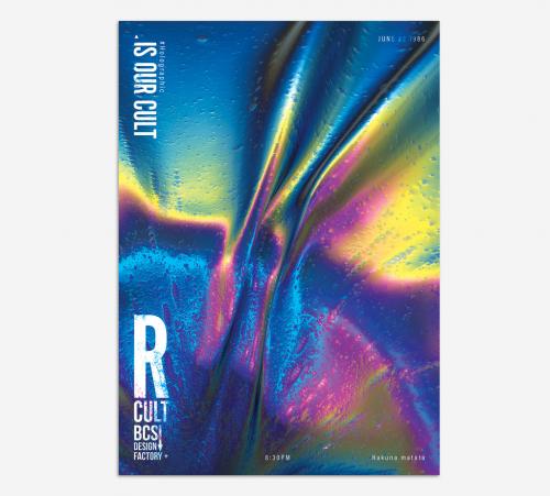 3D Poster Layout with Iridescent Chrome Wavy Surface
