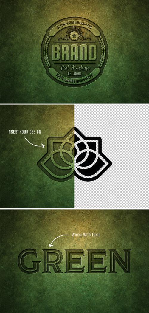 Engraved Logo Effect in Green Metal Mockup
