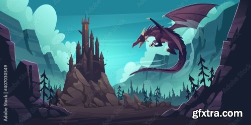 Dragon Flying Against Night Mountain Background 6xAI