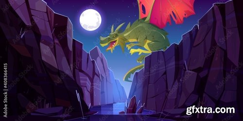 Dragon Flying Against Night Mountain Background 6xAI