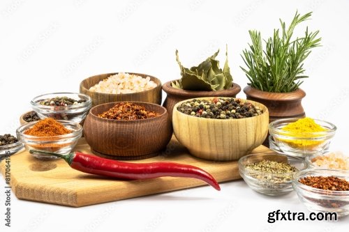 Kitchen Board And Assortment Of Spices 5xJPEG
