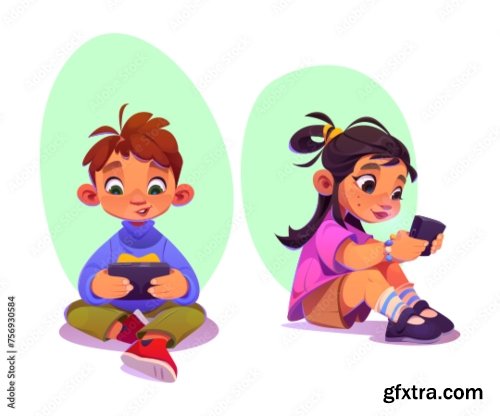 Kids Playing Game On Mobile Phone 6xAI