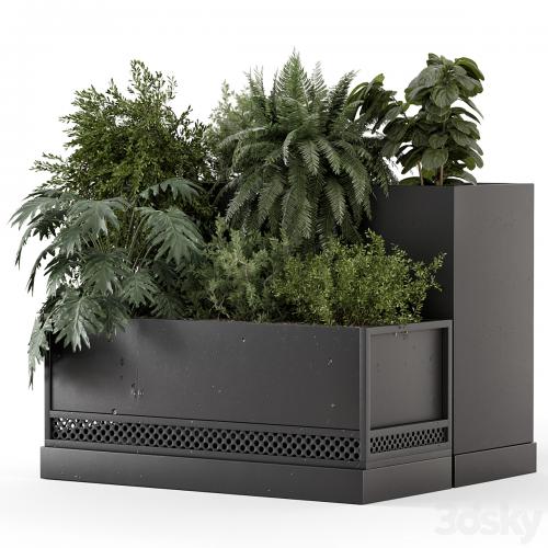 Outdoor Plant Box in rusty Concrete Pot on Metal Shelf - Set 1453