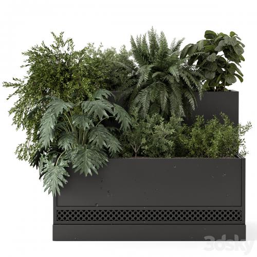 Outdoor Plant Box in rusty Concrete Pot on Metal Shelf - Set 1453