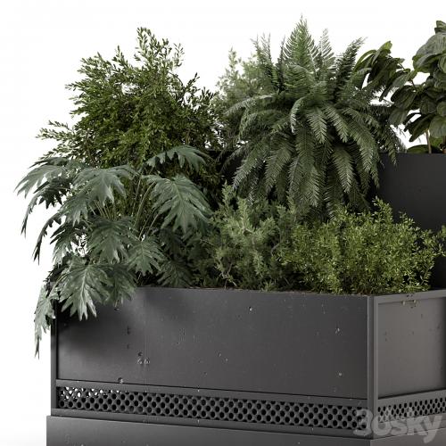 Outdoor Plant Box in rusty Concrete Pot on Metal Shelf - Set 1453
