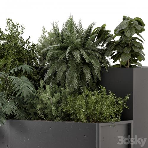 Outdoor Plant Box in rusty Concrete Pot on Metal Shelf - Set 1453