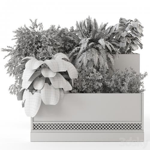 Outdoor Plant Box in rusty Concrete Pot on Metal Shelf - Set 1453