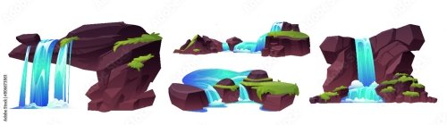 Waterfall And Mountain River Stream Cartoon Vector 6xAI