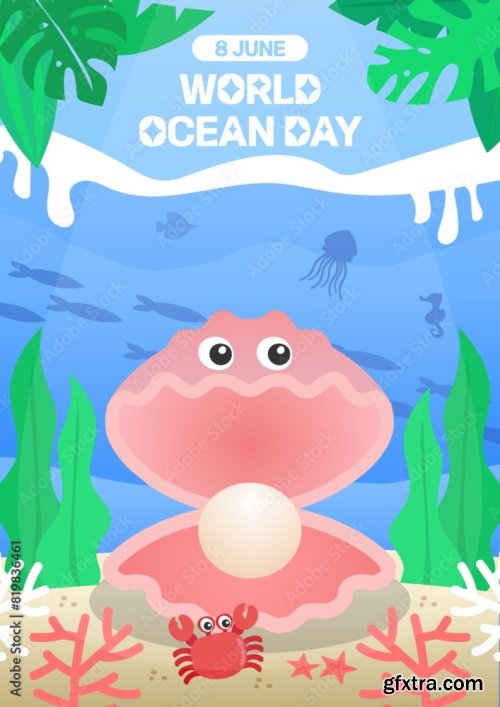 World Ocean Day Celebration Poster Vector Illustration 5xAI