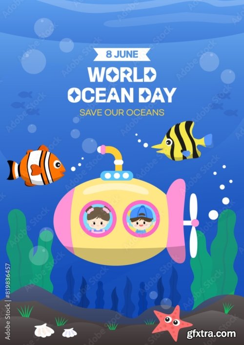 World Ocean Day Celebration Poster Vector Illustration 5xAI