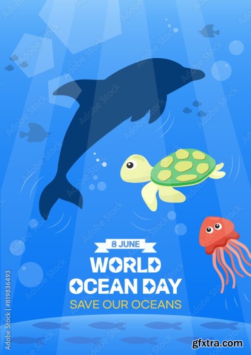 World Ocean Day Celebration Poster Vector Illustration 5xAI