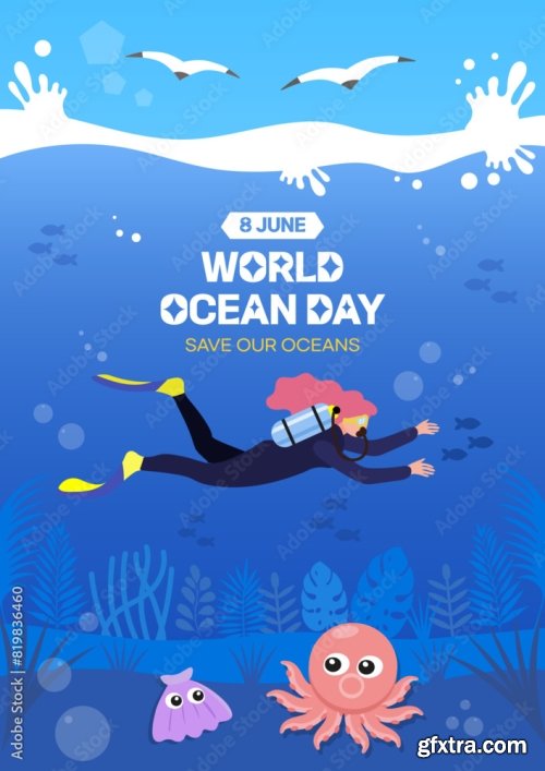 World Ocean Day Celebration Poster Vector Illustration 5xAI