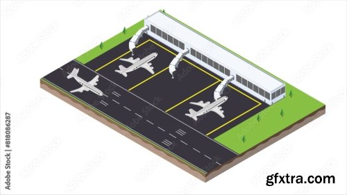 Isometric Scene Of Transport Airplane 6xAI