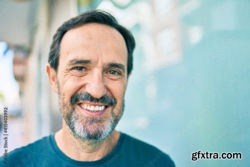 Middle Age Man With Beard Smiling Happy Outdoors Leaning On The Wall 6xJPEG