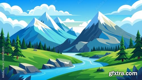 Create A Vector Art Of A Beautiful Mountain Lands 6xSVG