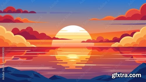Great Sunset Over The Ocean 6xSVG