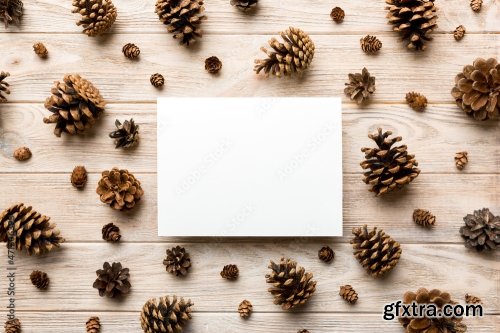 Creative Frame Made Of Christmas Pine Cones 6xJPEG
