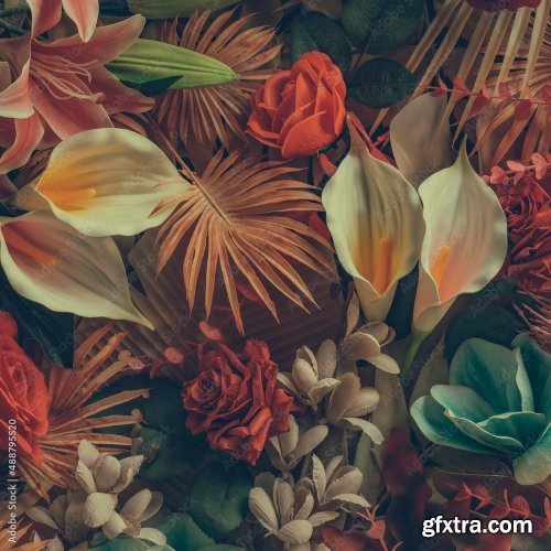 Creative Pattern Made Of Flowers 6xJPEG