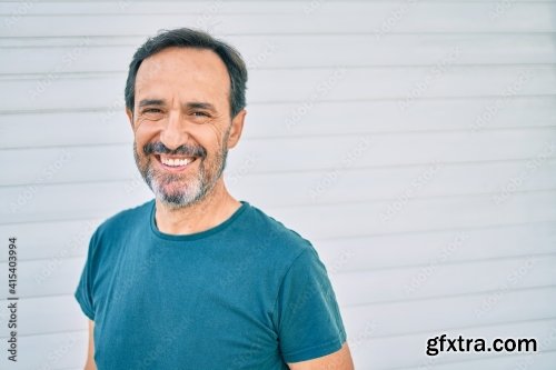 Middle Age Man With Beard Smiling Happy Outdoors Leaning On The Wall 6xJPEG