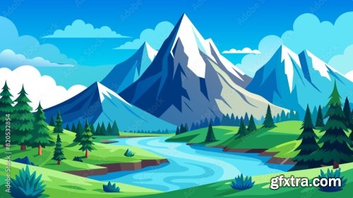 Create A Vector Art Of A Beautiful Mountain Lands 6xSVG