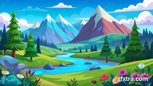 Create A Vector Art Of A Beautiful Mountain Lands 6xSVG