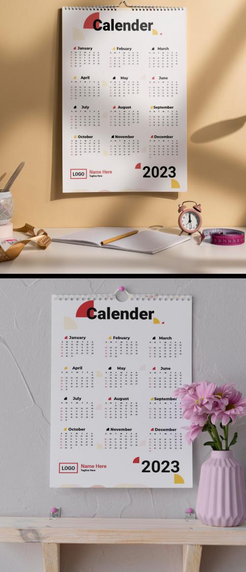 2023 Calendar Layout with Colorful Text