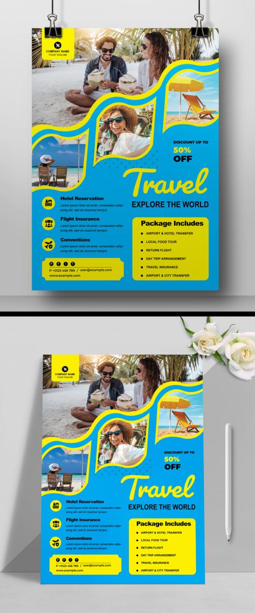 Flyer Layout with Beach Illustration Elements