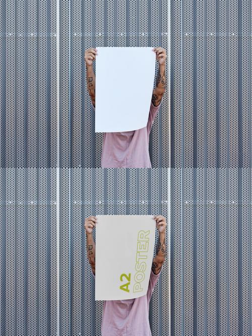 Anonymous Man Holding a Vertical A2 Poster Mockup
