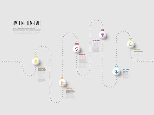 Infographic dotted curved timeline template with sphere elements