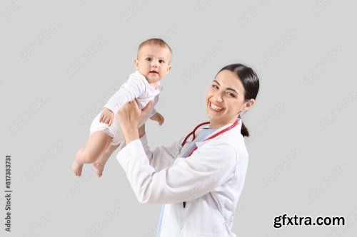 Female Pediatrician With Little Baby 6xJPEG