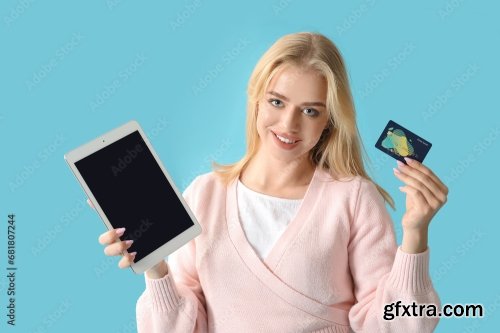 Young Woman With Modern Tablet Computer 6xJPEG